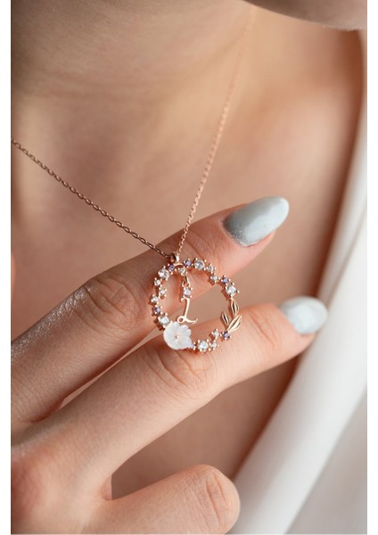 925 Ayar Işıklı Kutuda Gümüş Rose Kaplama Aşk Yuvası L Harfi Kadın Kolye modelleri