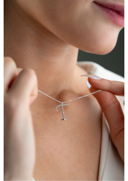 925 Ayar Gümüş Rodyum Kaplama T Harfi Kadın Kolye fiyatları