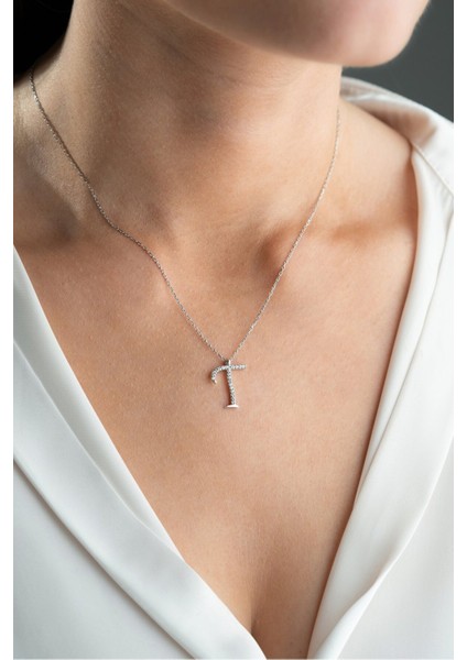925 Ayar Gümüş Rodyum Kaplama T Harfi Kadın Kolye modelleri