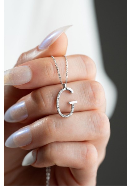925 Ayar Gümüş Rodyum Kaplama G Harfi Kadın Kolye