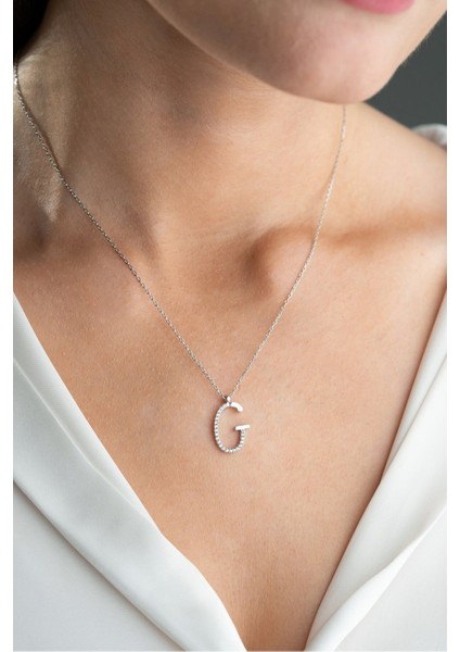 925 Ayar Gümüş Rodyum Kaplama G Harfi Kadın Kolye modelleri