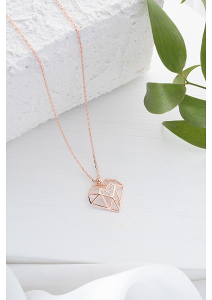 925 Ayar Gümüş Rose Kaplama Kalp Model Kolye fiyatları