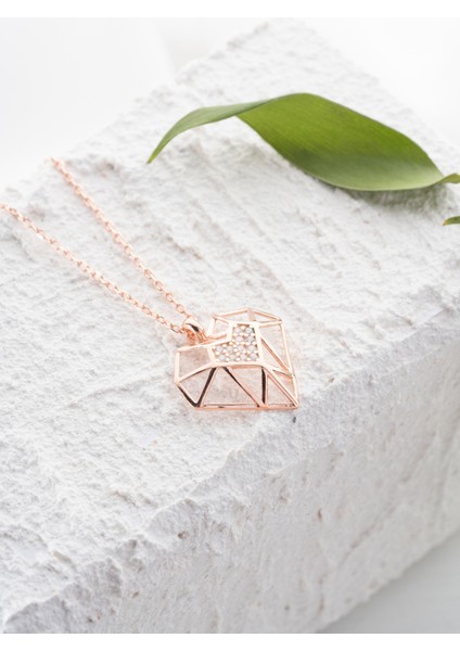 925 Ayar Gümüş Rose Kaplama Kalp Model Kolye modelleri