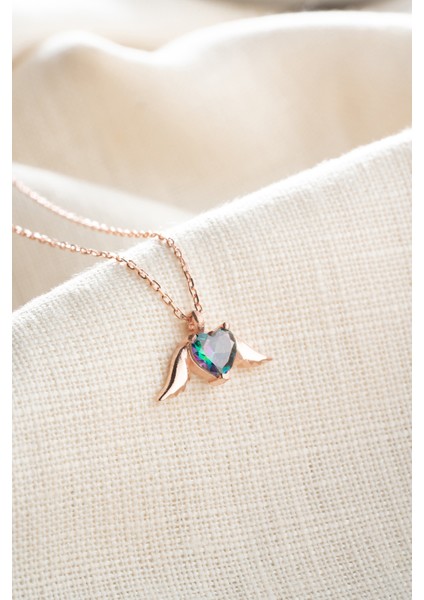 925 Ayar Gümüş Mistik Topaz Taşlı Uçuşan Kalp Kolye fiyatları