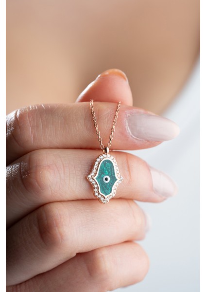 925 Ayar Gümüş Fatma Ana Eli Mineli Kadın Gümüş Kolye