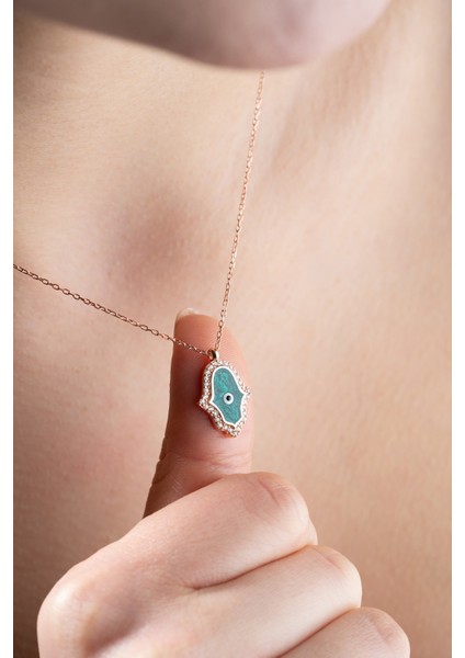 925 Ayar Gümüş Fatma Ana Eli Mineli Kadın Gümüş Kolye fiyatları