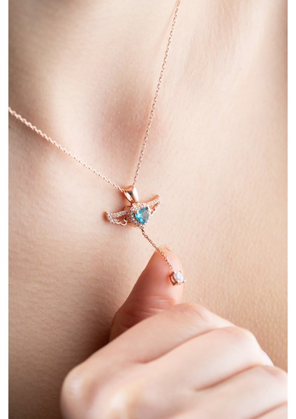 925 Ayar Gümüş Melek Kanatlı Hareketli Aquamarine Taşlı Kolye fiyatları