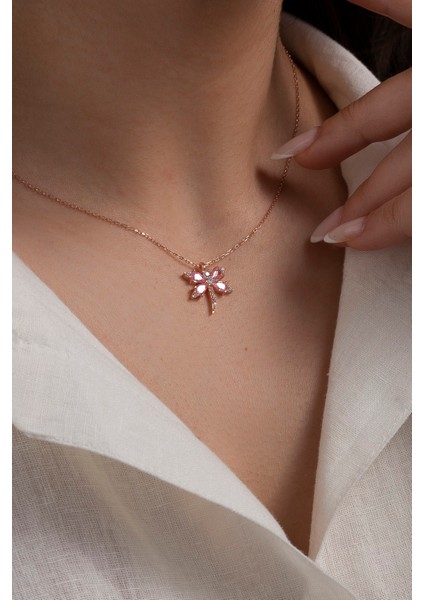 925 Ayar Gümüş Pembe Taşlı Yusufçuk Kadın Kolye fiyatları