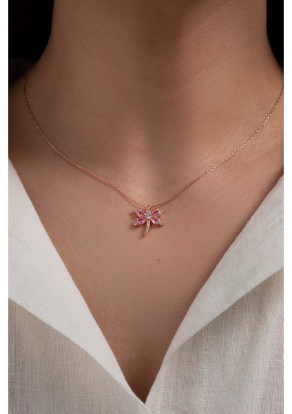 925 Ayar Gümüş Pembe Taşlı Yusufçuk Kadın Kolye modelleri