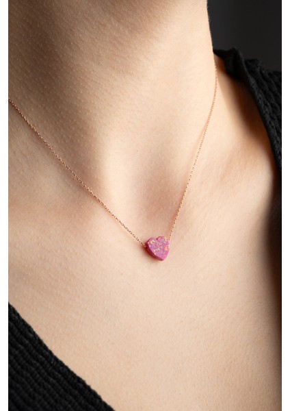 925 Ayar Gümüş Zincirli Opal Taşlı Kalp Kolye fiyatları