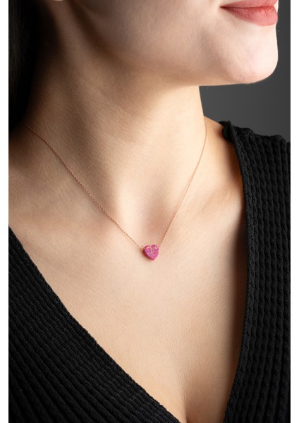 925 Ayar Gümüş Zincirli Opal Taşlı Kalp Kolye modelleri