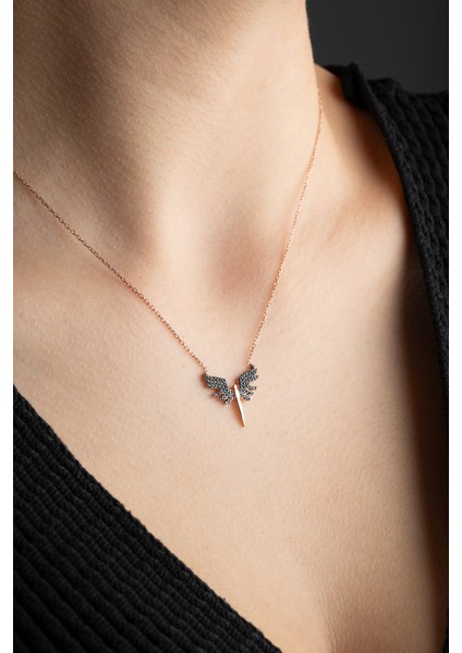 925 Ayar Gümüş Siyah Taşlı Minimail Mikail Meleği Kolye modelleri