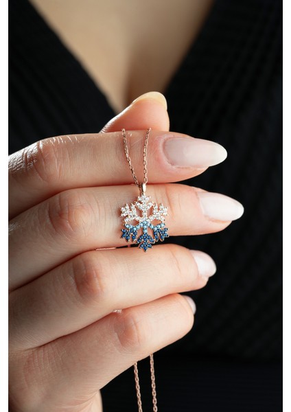 925 Ayar Gümüş Rose Kapmala Kar Tanesi Kolye