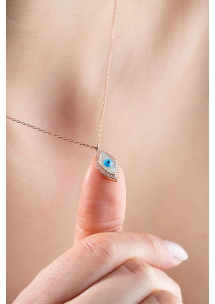 925 Ayar Gümüş Mineli Nazar Model Kadın Kolye fiyatları