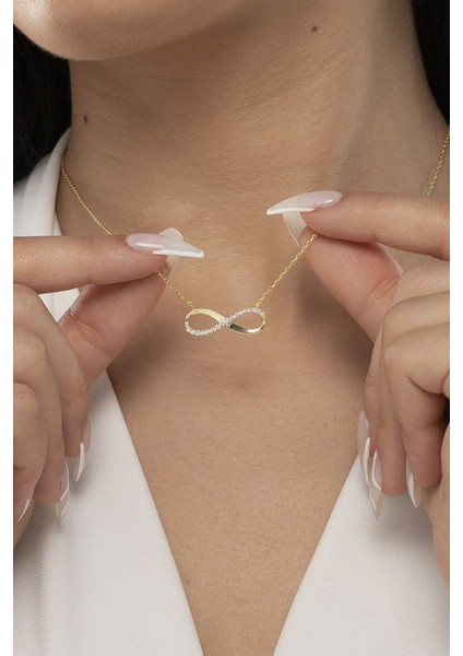 925 Ayar Gümüş Kadlın Gold Sonsuzluk Kolye