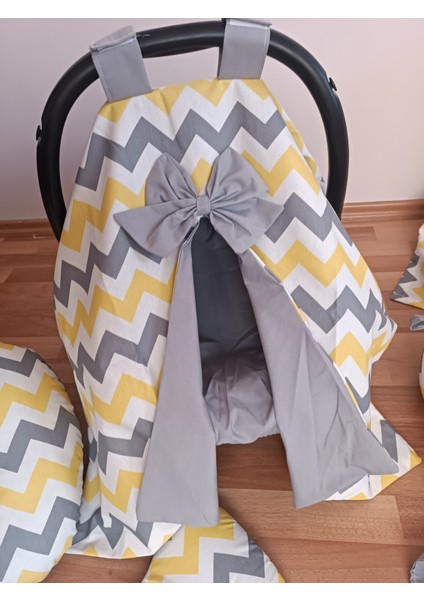 Sarı Zikzak Düz Gri Kare Yataklı 10 Parça Babynest Seti fiyatları