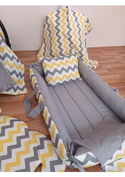 Sarı Zikzak Düz Gri Kare Yataklı 10 Parça Babynest Seti fırsatları