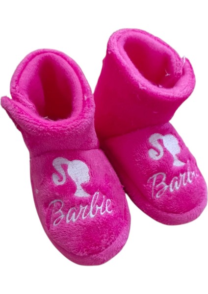 Barbie Figürlü Kız Çocuk Panduf Pembe Kaydırmaz Taban