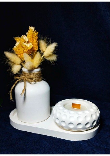 Dekoratif Beton Vazo & Mumluk Seti – Modern Minimal Tasarım