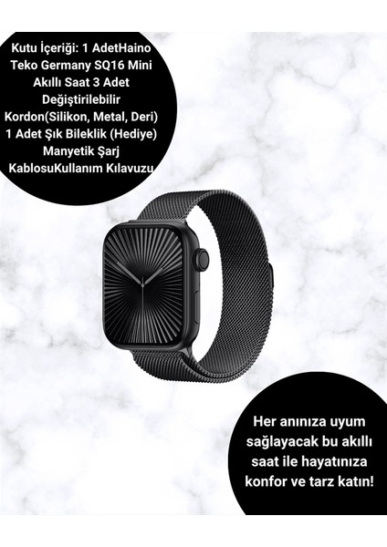 Mini Series 10 Akıllı Saat | 3 Kordon + Bileklik Hediyeli, Tüm Telefonlarla Uyumlu