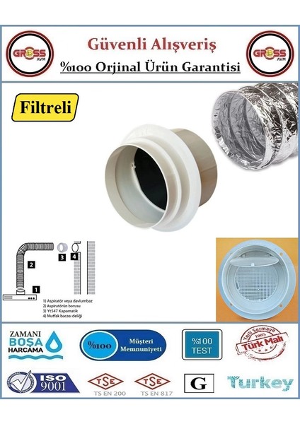 Filtreli Baca Klapesi - Aspiratör Davlumbaz Koku Önleyici - Bacadan Gelen Haşerelere Son