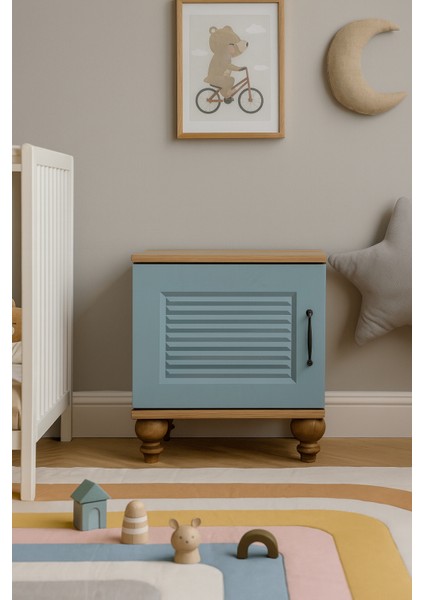 Mavi Komodin | Birinci Sınıf MDF Kalitesi | REHAU Kaplama Kapaklar | Ağaç Ayaklı