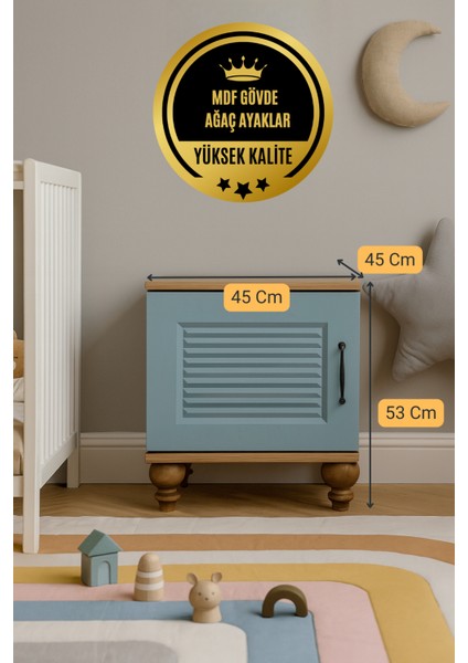 Mavi Komodin | Birinci Sınıf MDF Kalitesi | REHAU Kaplama Kapaklar | Ağaç Ayaklı fiyatları