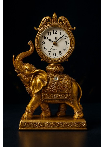 Altın Renk Fil Figürlü Masa Saati – 25X18 cm Dekoratif ve Şık Tasarım Premium Hediye fiyatları