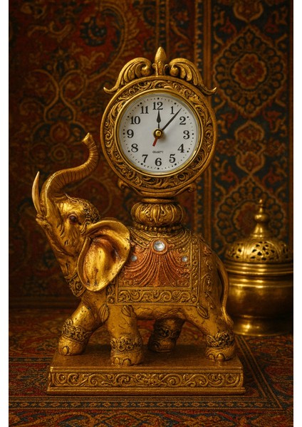 Altın Renk Fil Figürlü Masa Saati – 25X18 cm Dekoratif ve Şık Tasarım Premium Hediye modelleri