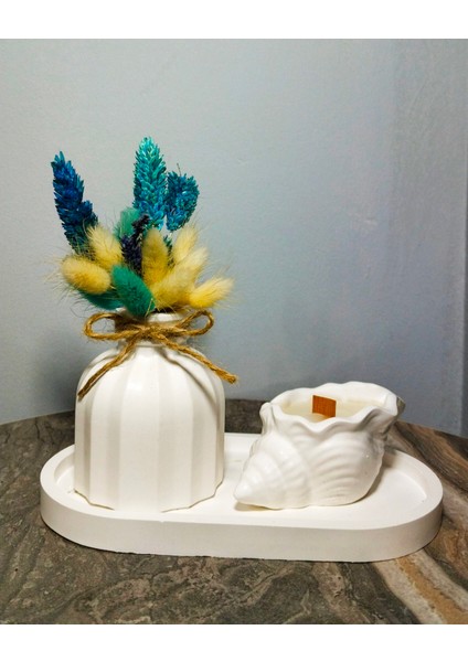 Dekoratif Mini Vazo & Deniz Kabuklu Mum Seti – El Yapımı Şık Tasarım