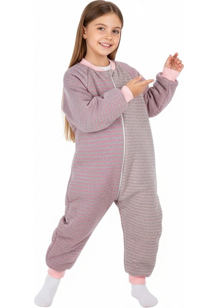 7-16 Yaş Arası Pembe Çizgili Ara Dolgu Çocuk Uyku Tulumu