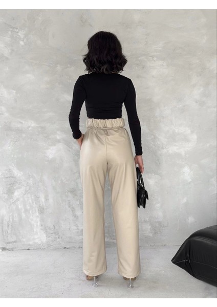 Kendinden Ince Kemerli Deri Pantolon Bej T1178 modelleri