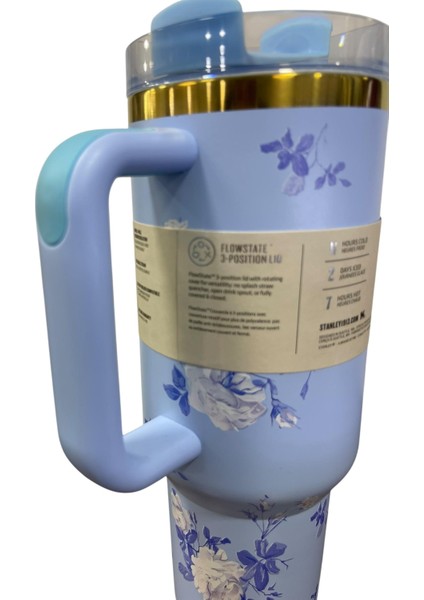 Mavi Çiçek Desen Pipetli Ithal Termos Bardak 1.18 L fırsatları