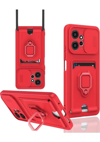 Xiaomi Redmi Note 12 4g Kılıf Zuma Kartvizitli Yüzüklü Silikon - KIRMIZI-(5796)