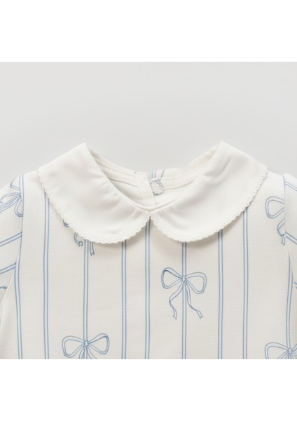 Unisex Bebek Pamuklu Ekru Mavi Fiyonklu Çizgili 8 Parça Kutulu Hastane Çıkış Seti – Hediye Paketli fiyatları