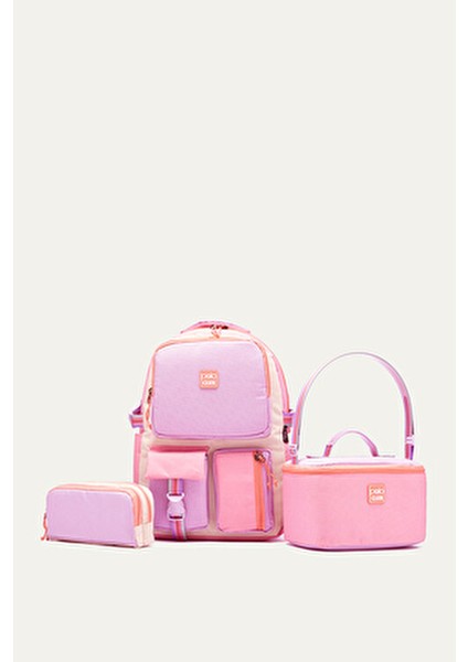 Hkn 9013 3'lü Set Ortopedik Sırt Çantası Çok Bölmeli Lila Renkli Erkek Çocuk Okul Çantası