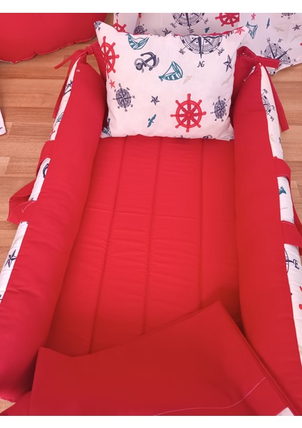 Pusulalı Kırmızı Kare Yataklı 10 Parça Babynest Seti fiyatları