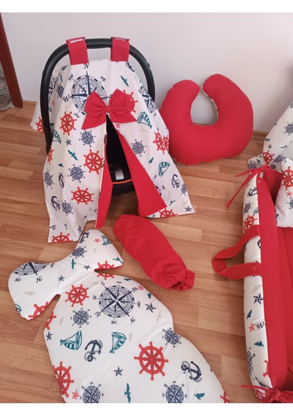 Pusulalı Kırmızı Kare Yataklı 10 Parça Babynest Seti indirimleri