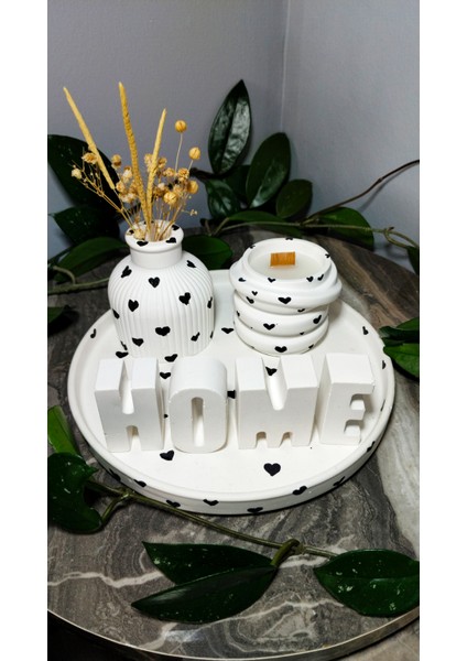 El Yapımı Home Temalı Seramik Dekor Seti – Kalpli Tasarım fırsatları