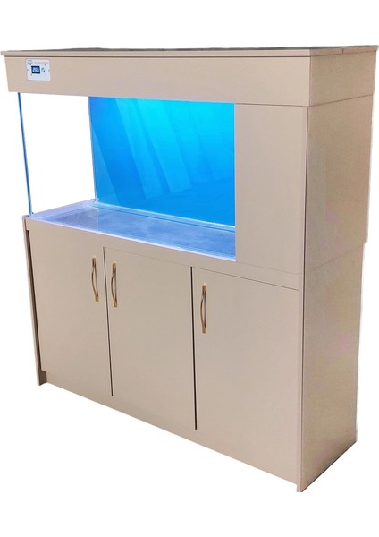 135 cm Yandan Sumplı Cappuccino Mdf Mobilyalı Akvaryum Kumandalı LED Aydınlatmalı
