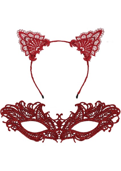 Şık Kırmızı Dantel Maske ve Taç Seti 5 No – Maskeli Balo Özel Etkinlikler fiyatları