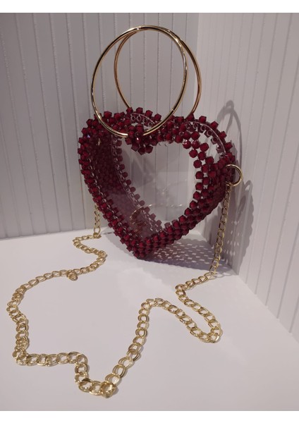 Kalpli Boncuk Çanta El Yapımı Bordo