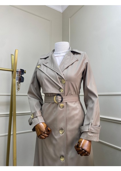 Çift Yakalı Uzun Kollu Kemerli Kruvaze Tesettür Trençkot fiyatları