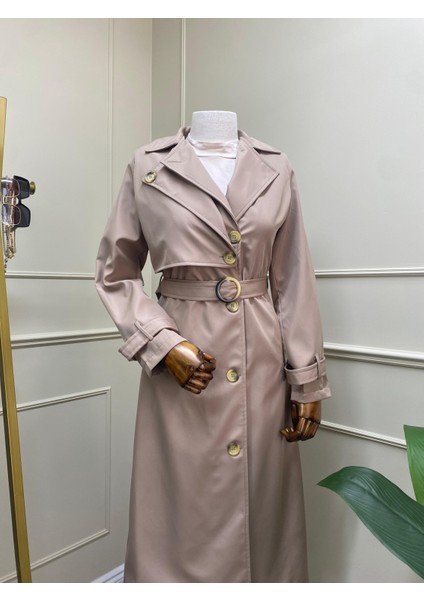 Çift Yakalı Uzun Kollu Kemerli Kruvaze Tesettür Trençkot fiyatları