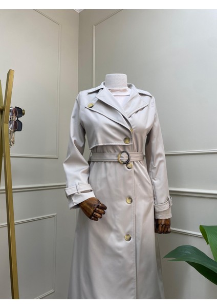 Çift Yakalı Uzun Kollu Kemerli Kruvaze Tesettür Trençkot fiyatları