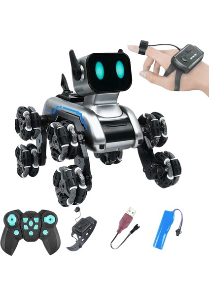 Oyuncak 2.4 Ghz Uzaktan ve Bilekten Kumandalı Şarjlı 8 Teker Akrobat Robot Köoek Müzikli ve LED Işık