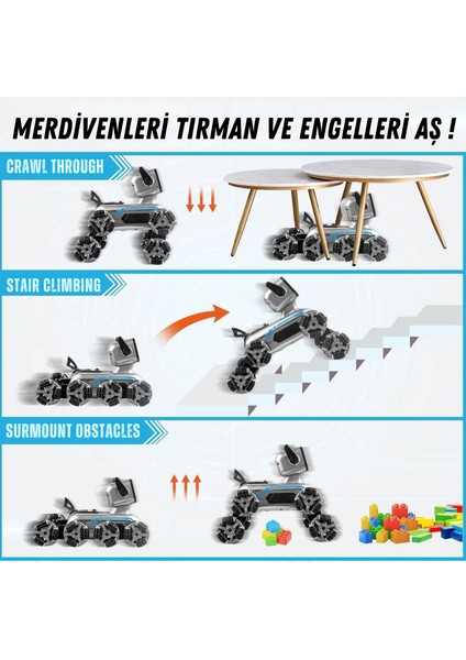 Oyuncak 2.4 Ghz Uzaktan ve Bilekten Kumandalı Şarjlı 8 Teker Akrobat Robot Köoek Müzikli ve LED Işık