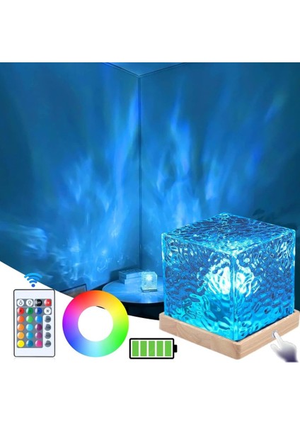 Kristal Kuzey Işıkları Okyanus Dalgası 16 Renk Projektör Dahili Pil Gece Lambası Kumandalı Dokunmatik