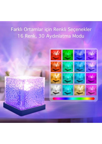 Kristal Kuzey Işıkları Okyanus Dalgası 16 Renk Projektör Dahili Pil Gece Lambası Kumandalı Dokunmatik fiyatları