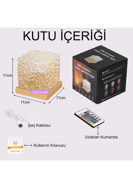 Kristal Kuzey Işıkları Okyanus Dalgası 16 Renk Projektör Dahili Pil Gece Lambası Kumandalı Dokunmatik modelleri